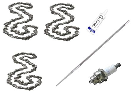 3 Catene da 50 cm 76 Maglie Passo 325 Spessore 058 1.5mm, per Motoseghe Scoppio 45cc 52cc 58cc Set Ricambio 3 Catene + 1 Tubetto di Grasso Lubrificante + Lima affilacatena + Candela L7T
