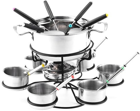 21 st roterande ostfondue - gryta med isost, ostfondue-kit | chokladgryta i gjutjärn, multifunktionell fonduegryta med 6 gafflar, 6 skålar tors