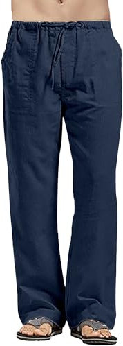 YAOHUOLE Leinenhose Herren Lang Sommerhose Herren Herren Leinenhose Lang Leicht Sommerhose Freizeithose Herren Lang Marine L