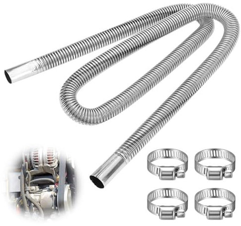 150cm Stainless Steel Diesel Heater Exhaust Pipe with 4 Hose Clips, Parking Heater Exhaust Pipe, Car Exhaust Hose for Air Diesel Parking Heaters Car Heater Accessories