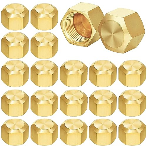 Hicarer 3/8 Inch Brass Compression Cap Stop Valve Cap Flare Tube Gas Line cover Pipe Fittings Brass Compression Fitting(200 Pcs)