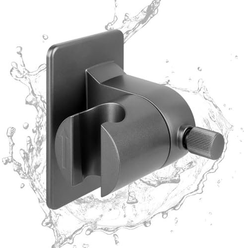 YARVPUV Support de Douche Sans Perçage Support Pommeau de Douche Universel Réglable - Accroche Pommeau de Douche Mural avec Adhésif 3M - Compatible Toutes Douchettes - Gris Foncé