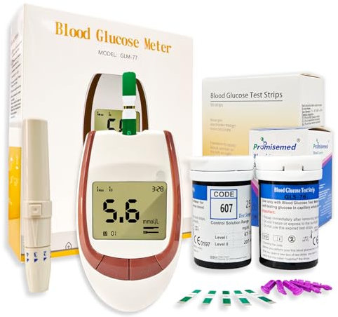 Blood Glucose Meter/Blood Sugar Monitor with Test Strips x 50 and Lancets x 50, Blood Glucose Meter Ideal for Home Use, Batteries Include