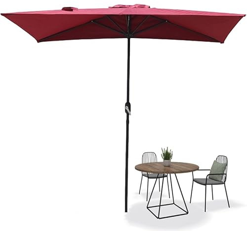 2,5 m vinröd uteplats paraply med kran, rektangulärt marknadsparasol, design med 5 ribbor, perfekt för trädgård, balkong och strand – snygg solskyddslösning