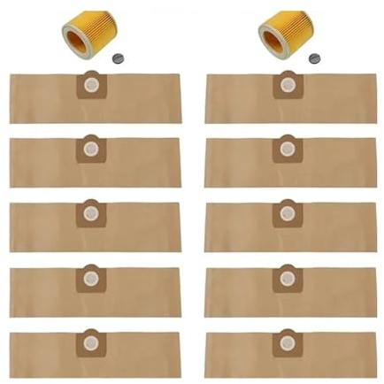 Bolsas For Aspiradora (10 Unidades, 2 Filtros), Compatibles Con KARCHER, WD3 Premium, WD 3300 M, WD 3200, WD3.500 P, 6959-130. Repuestos.
