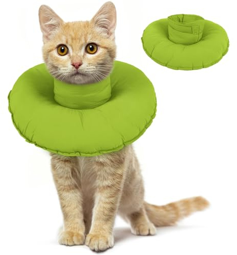 Katttrattar för att stoppa slickande, bekväma kattungedonut-halsband Mjuka katttrattar för kattungar Post Op-halsband för att stoppa klossning (Grön, S)