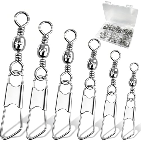 Seconero 100 Pcs Fishing Swivels & Clips Safety Snap Swivels Fishing Tackle
