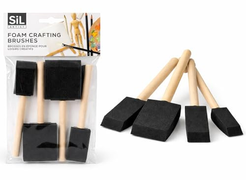VR ANGEL Foam Crafting Brushes Set Sponge Paint Brushes for Acrylic Painting, Staining, Varnishing, and DIY Craft Use Wooden Handle Foam Applicator Brushes for Art & Hobby Projects