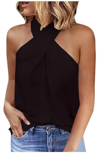 Top Halter Cruzado Camisolas Camisetas sin Mangas con Cuello Halter y Espalda Descubierta for Mujer, Casuales