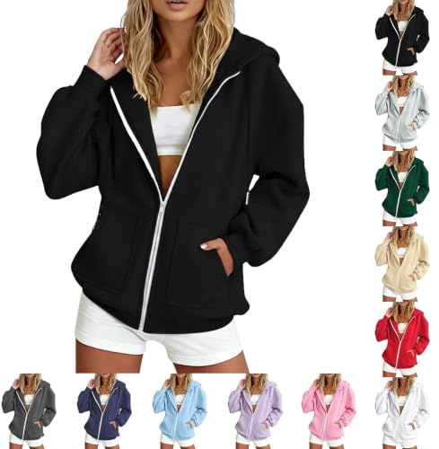 Genérico Sudadera Mujer Cremallera con Capucha Manga Larga Casual Sudaderas Chaqueta Entretiempo Anchas Sweatshirt Chaquetas Hip Hop Otoño Invierno Streetwear Ropa S-3XL