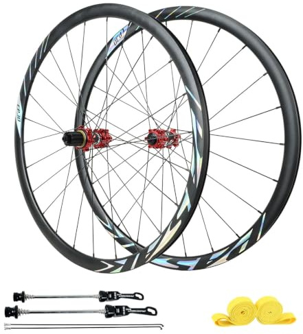 AuroraXQ Road Bike Wheels 700C Skivbroms HG Hub Hjulsats | 700C Cykel Framhjul & Bakhjul Dubbelvägg 6061-T6 Aluminiumlegering för 7-12 Hastigheter(Röd)