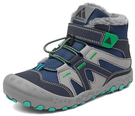 Mishansha Botas de Nieve Niños Botines Invierno Cómodo Niña Niño con Forro Acolchado Calentitas Botas Antideslizante Zapatos de Senderismo Exteriores, Azul Egeo 36 EU