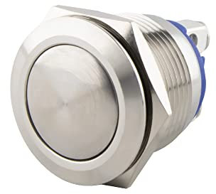 SeKi Pulsador de acero inoxidable de 19 mm de diámetro, forma curvada, conexión de rosca, pulsador de timbre.