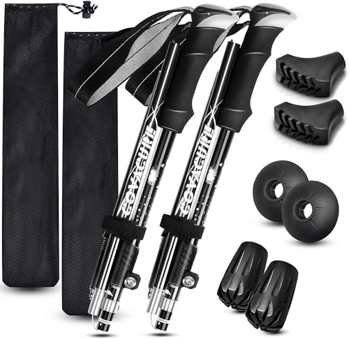 COVACURE Walking Poles - 2 Pack Lightweight Collapsible Walking Sticks for Hiking, Camping & Backpacking- 7075 Aluminum Foam Grip & Padded Strap (Up to 100-120cm)