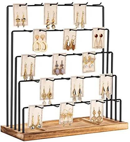 DGWJSU Earring Display Stands for Selling, Earring Rack Display Holder Stand, Jewelry Display for Selling Earring Cards, Bracelets, Hair Accessories, Rings, Necklaces (Rustic Brown, Common Size)