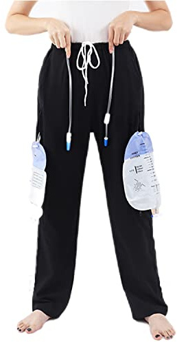 YingXue Catheter Leg Bag Pants - Urine Bag Pants with Double Pockets for Men & Women - Holds (2) 2000ml Leg Bags - Compatible with Nephrostomy, Foley, Suprapubic & Biliary Catheters (Black/M)