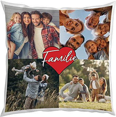 Kissen mit Foto mit Bild-bedrucken lassen - Personalisiertes Kissen - Fotodruck - selbst gestalten - individuell - Kissen mit Füllung und Reißverschluss - 40x 40 cm - Waschbar - (Familien Kissen)