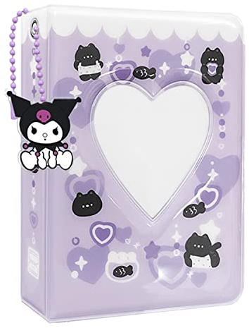 Kpop Photocard Binder, 3 Zoll Kpop Photocard Holder, Cute Portable Mini Photo Album, Portable K-pop Photo Card Binder Mini Fotoalbum with Lovely Pendant, 40 Pockets (Purple)