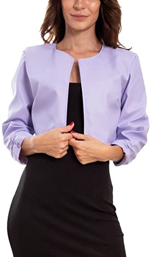 Toocool Damen Kurzjacke Kunstleder Bolero Ohne Verschluss Geraffte Ärmel VB-10381 [S, Lila]