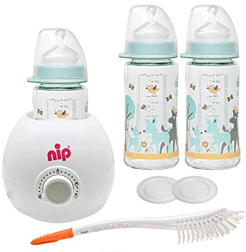NIP Starter Set ab Geburt Glas Babyflaschen Flaschenwärmer Bürste
