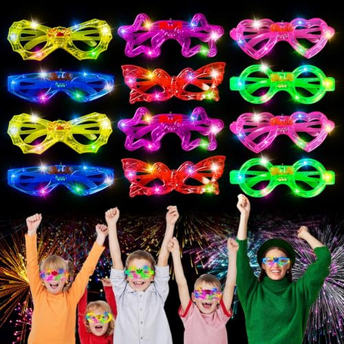 Sweetone LED Brille, 12 Stück Led Brillen für Party Neon Partybrillen Leuchtbrille Rave Brille Festival Led Sonnenbrille für Party, Geburtstagsfeier, EDM, Karneval, Mitgebsel Kindergeburtstag