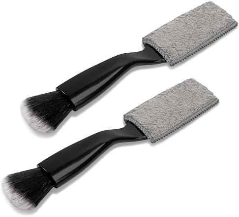 Newellsail Doppelkopf-Bürste für Autoreinigung 2-in-1 Auto-Innenraum-Detaillierungspinsel Auto-Staubbürste für die Reinigung von Lüftungsschlitzen, Armaturenbrett, Sitz 2 Stück (Schwarz)