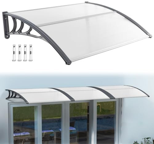 RELAX4LIFE Marquise de Porte Exterieur 150x100 CM, Auvent Porte d’Entrée en Polycarbonate, Protection Contre Pluie et UV, Auvent Marquise Aluminium pour Terrasse Balcon Patio