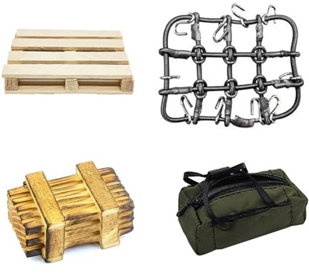 SHEAWA RC Car Upgrade Accessoires de voyage Poche en maille Valise en bois Chariot élévateur Plateau pour FMS 1/18 Land Cruiser LC80 FCX18 Véhicule d'escalade