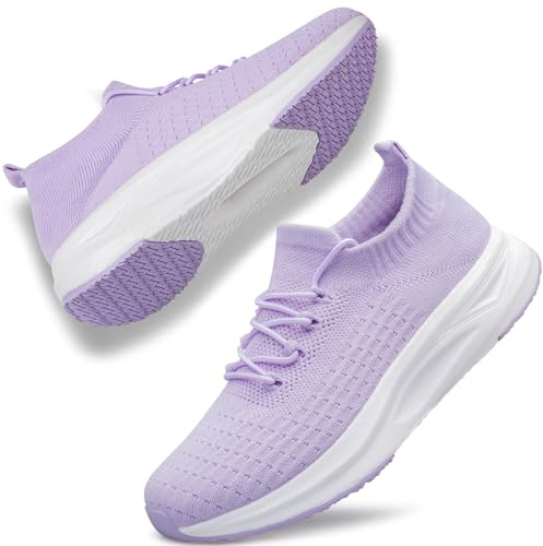 Women's Walking Shoes Non Slip Lightweight Tennis Fashion Sneakers Sports Workout Gym Shoes for Running Light Purple Size 9.5