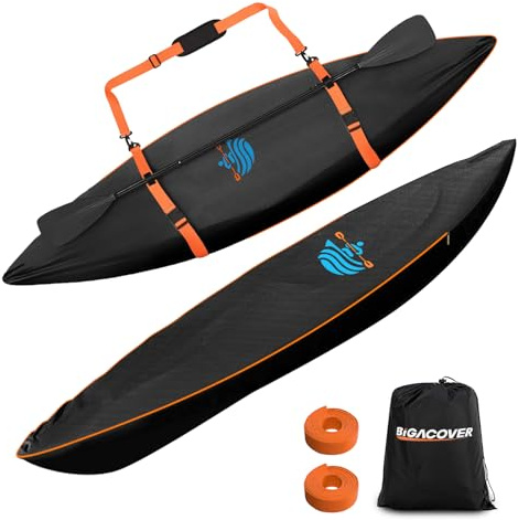 Kayak Cover 600D Waterproof UV Protection and Dust Resistant Heavy Duty Full Canoe Cover for Indoor/Outdoor Kayak/Canoe/Paddle Board with Storage Bag Kayak Covers for Outdoor Storage (10ft-12ft)
