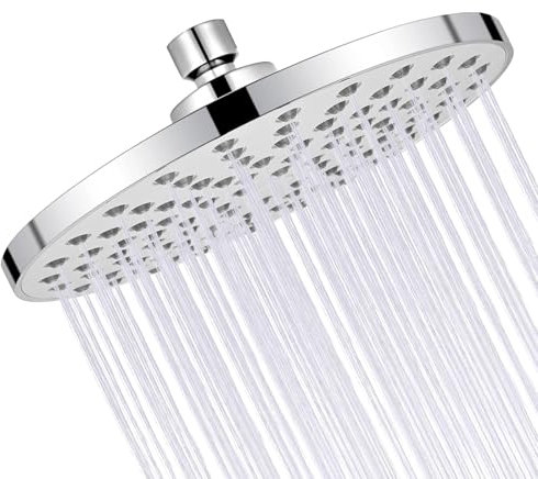 Motowolf 8 Inch Fixed Shower Head, Round Overhead Shower Head High Pressure Adjustable ShowerHead Round with Swivel Ball Joint G1/2 Universal Fitting