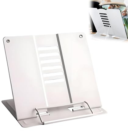 Hsyadazi Atril plegable de metal para libros de cocina, partituras y tabletas, marco de acero estable para cocina, oficina, escuela (blanco)