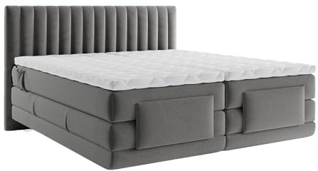 Vente-unique - Ensemble Complet boxspring tÕte de Lit Coutures Verticales + sommiers Relaxation »lectrique + Matelas + surmatelas - 2 x 90 x 200 cm - Velours - Anthracite - DONISI de Palacio