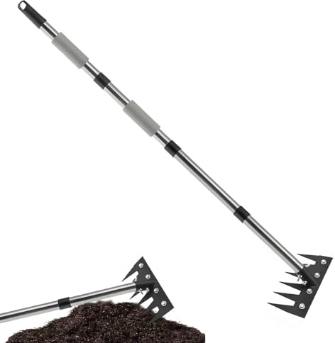 Herramienta Escardadora Con Mango Largo,Desbrozadora Manual Para Jardinería Paisajismo Y Airear Suelo | Extracción de Jardín Resistente con Longitud Telescópica para Agujas de Pino Parterre Césped Pat