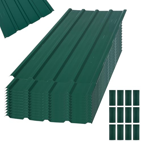 12 x Trapezoidal metal sheets, 7 m², 110 x 45 cm, galvanized metal,rust-resistant, weather-resistant,profiled sheet metal,roofing sheet,corrugated sheet metal, roof panels for sheds, carports Green