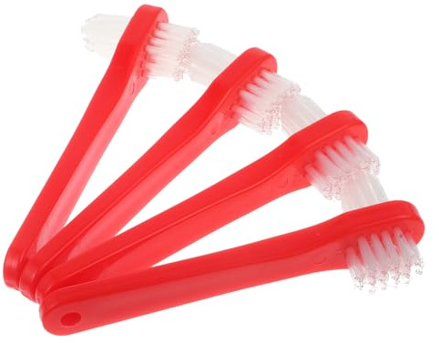 Toyvian Juego de 4 Cepillos de Dientes para Prótesis Doble Cabezal Cepillo Limpiador de Dentaduras Postizas Portátil Pequeño en Color Rojo Adecuado para Limpieza Diaria y Cuidado Bucal