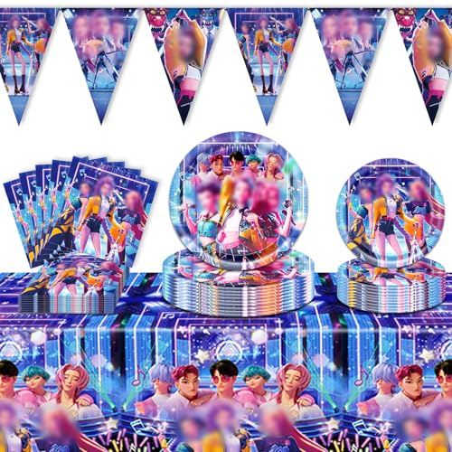 MODEQQ 53 Pièces Kit Vaisselle Decoration Anniversaire Huntrs pour 10 Invités, Deco Vaisselle pour Fêtes à Thème