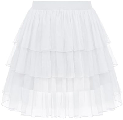 Sopesil Gonna Tulle Donna Corta Sottogonna Strati A-Line tutù da Donna con Vita Elastica Petticoat Tulle Estate Halloween Carnevale Party Bianco,L-XL