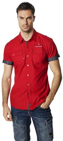 Koroshi Camisa Manga Corta Multipockets Popelín Náutico Hombre, Color Rojo/Red, Talla S