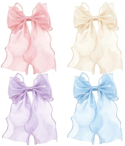 Girls Hair Bows, Multicolor Bow Barrettes Set for Women, 4 Pcs