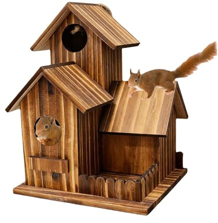 Casita Para Ardillas De Madera Con Cuenco Y Toldo Para Ardillas Listadas