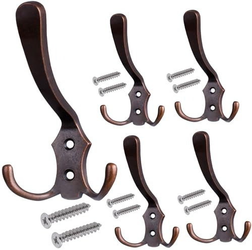 Stahlia Garderobenhaken KUPFER (5 Stück) Haken zum Schrauben vintage Kleiderhaken Garderobe LANG Haken für Garderobe Metallhaken