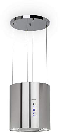 Klarstein Barett - Campana extractora aislada, Ø 35cm, Potencia de 190 W, Ventilación máxima de 590 m³/h, 3 niveles de potencia, CEE B, Iluminación LED, Acero inoxidable cepillado, Plateado