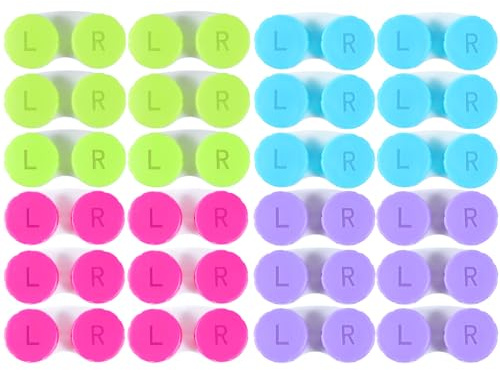 KISEER 24 Pack Colorful Cute Contact Lens Case Bulk Box Holder Container Soak Storage Kit (4 Color)