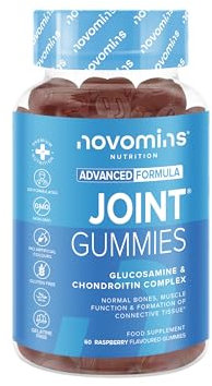 Gelenk Gummibärchen - Glucosamin, Chondroitin + Kurkuma - mit Vitamin C, E, D - Vegan & Glutenfrei Alternative zu Gelenkkapseln - für Knochen, Knorpel & Normale Kollagenbildung - 60 Gummis - Novomins