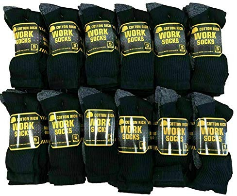 ARITRADERSLTD Workwear Men’s Arch Support Reinforced Toe Heel Cotton Rich Comfortable Heavy Duty Cushioned Sole Work Socks (6-11) (Pack of 5, Black)