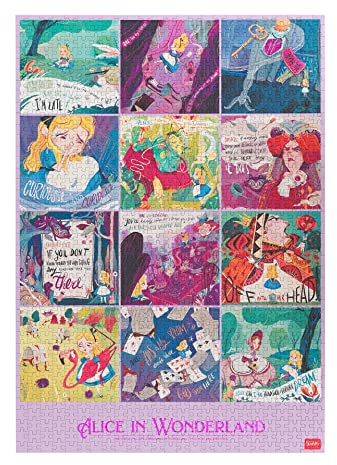 Legami-Puzzle mit 1000 Teilen, mit Anleitungsposter und Stoffumschlag, Brettspiel, in plastifizierter Pappe und Stoff, Alice in Wonderland Thema, 68 x 48 cm