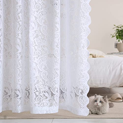 YJ YANJUN, Tende in pizzo floreale bianco - Tende leggere per camera da letto, pesanti, corte, con tasca per asta, set di 2, 132 cm x 137 cm