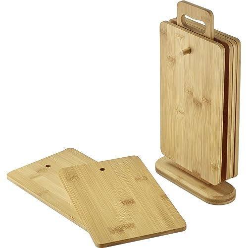 Westmark Tablas de desayuno – 6 tablas de pan incl. soporte, tablas para el desayuno y la cena, también ideales como tablas de cortar o platos para servir – bambú, 7 uds.
