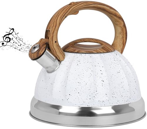 Belle Vous Bollitore Acqua con Fischio - Teiera con Fischietto 3 L - per Fornello a Induzione Gas e Piastra Elettrica - Bollitore Acciaio Inox per Tè e Caffè - Bianco